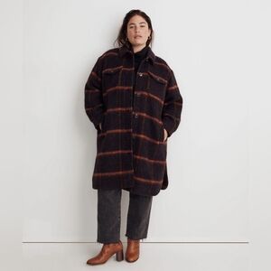 Madewell Xxs Long Shirt Jacket. Wool Shacket In Spiced Raisin